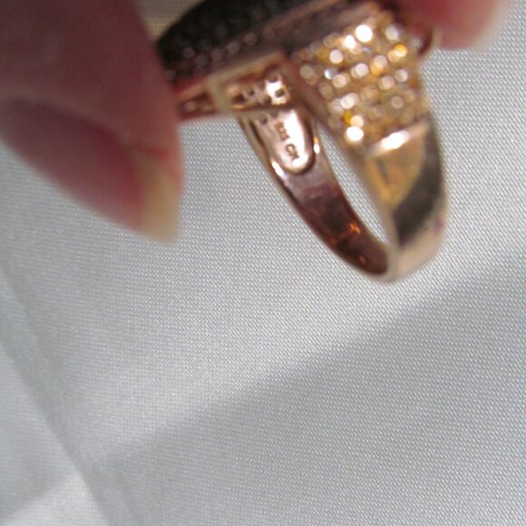 Bella Luce Mocha & Champagne Diamond Simulant Rose Gold Plated 925 Heart Ring 10 - Picture 10 of 15